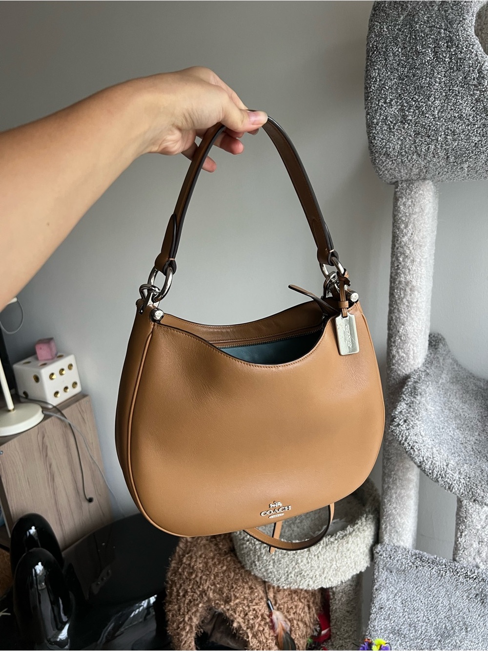 Coach Caramel Leather Shoulder Hobo with Silver Hardware